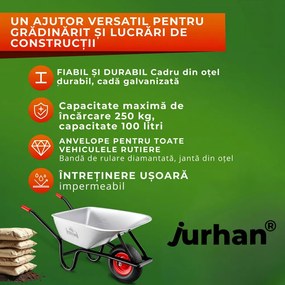 Roabă BARRY zincată, capacitate max. 100l/250kg, argintiu/negru Gardebruk