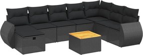 vidaXL Set mobilier de grădină cu perne, 9 piese, negru, poliratan