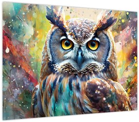 Tablou pe sticlă - Pictură de o bufniță (70x50 cm)