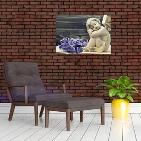 Tablou pe sticlă - Înger cu floare (70x50 cm)
