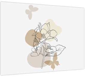 Tablou - Flori bej cu fluture N⁰1 (70x50 cm)