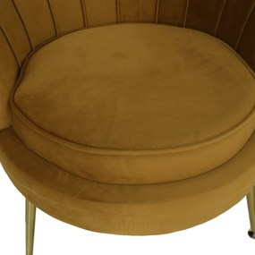 Fotoliu în stil Art-deco, catifea Velvet muştar/crom auriu, NOBLIN NEW