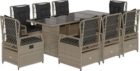 vidaXL Set mobilier grădină cu perne, 9 piese, gri deschis, poliratan