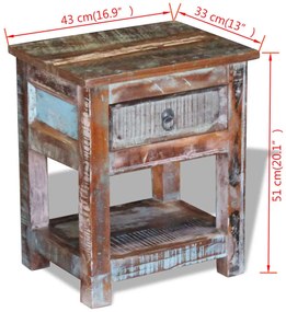 Masa laterala cu un sertar, 43x33x51 cm, lemn masiv reciclat