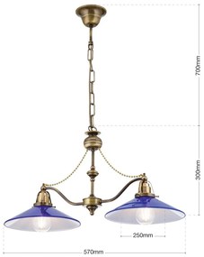 Lustra realizata manual design rustic ARTDESIGN, patina/ albastru-cobalt