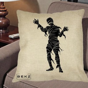 Perna Decorativa Mormii Infricosat Silueta Neagra Halloween, 40x40 cm, Crem, Husa Detasabila, Perna Inclusa, BEKZ®