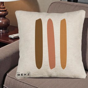 Perna Decorativa Abstract Linii Terracotta, 40x40 cm, Bej Canapea, Husa Detasabila, Perna Inclusa, BEKZ®