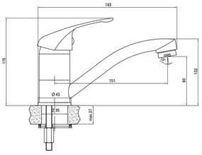 Baterie lavoar Deante Lobo, pipa pivotanta 151 mm, crom lucios