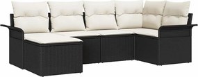 vidaXL Set de canapele pentru grădină cu pernă 6 pcs Negru poliratan