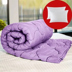 Set pilota iarna, umplutura lana, material policoton, 200x220cm, matlasata, mov, Pucioasa cu 2 perne, matlasate, antialergice, 50x70cm, albe, Pucioasa