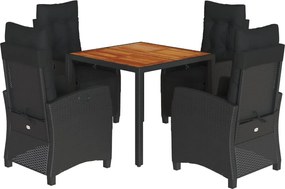 vidaXL Set mobilier de grădină cu perne, 5 piese, negru, poliratan