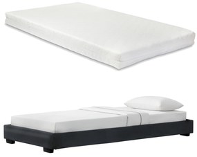 Corium® pat tapitat modern bon cu saltea, 200 x 90 x 16 cm, mdf/imitatie piele/furnir/plastic/poliester, negru, pentru 1