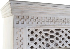 Bibliotecă sculptată din lemn masiv de mango, finisaj alb antichizat, 6 rafturi deschise, 180×40×200 cm, „Maharaja"