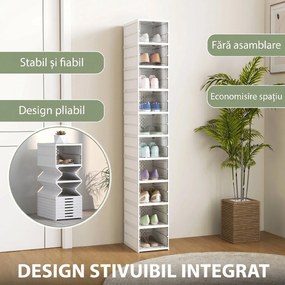 HOMCOM Pantofar Pliabil Slim, Modular, cu 10 Cutii pentru Pantofi, Economisire Spațiu, Fără Montaj, Alb | Aosom Romania