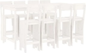 vidaXL Set bar de grădină, 9 piese, alb, lemn masiv de pin