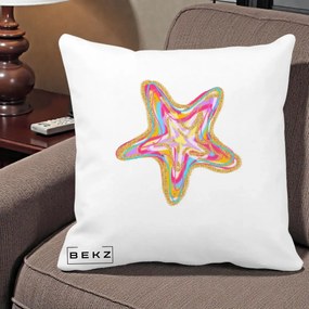 Perna Decorativa Stea de Mare Neon Curcubeu, 40x40 cm, Alba Mata, Husa Detasabila, Perna Inclusa, BEKZ®