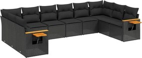 vidaXL Set canapele de grădină cu perne, 10 piese, negru, poliratan
