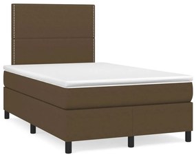 vidaXL Pat cu arcuri, saltea și LED, maro închis, 120x190 cm, textil