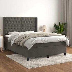 3132862 vidaXL Pat box spring cu saltea, gri închis, 140x200 cm, catifea