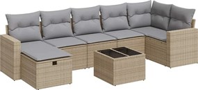 vidaXL Set canapele de grădină, 8 piese, cu perne, bej, poliratan
