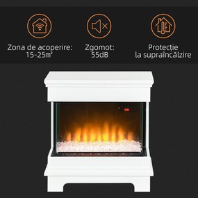HOMCOM Șemineu Electric 1000W/2000W, Șemineu Electric Independent cu Telecomandă și Protecție la Supraîncălzire, 61x28x66,5 cm, Alb | Aosom Romania