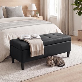 HOMCOM Bancă cu depozitare 136 L, taburet cu ladă 110x41x42 cm, piele ecologică pet-friendly, negru | Aosom Romania