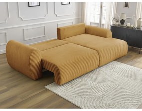 Colțar galben muștar extensibil cu tapițerie din catifea reiată (cu colț pe partea dreaptă) Lucien – Bobochic Paris