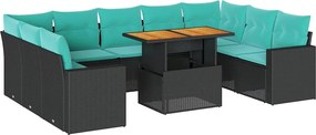 vidaXL Set canapele de grădină cu perne, 10 piese, negru, poliratan