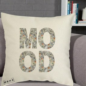 Perna Decorativa MOOD Money Grafic Urban, 40x40 cm, Ecru, Husa Detasabila, Perna Inclusa, BEKZ®