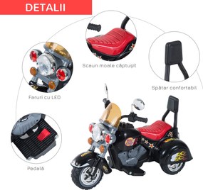 HOMCOM Motoretă Electrică pentru copii 3-6 ani cu 3 Roți, Sunete și Lumini, 92x53x67cm,Negru  | Aosom Romania