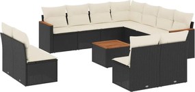 vidaXL Set canapele de grădină, 12 piese, cu perne, negru, poliratan