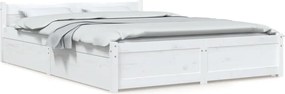 vidaXL Cadru de pat cu sertare King Size, alb, 150x200 cm