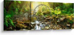 Tablou cu râul în pădurea verde (cu ceas) (90x30 cm)