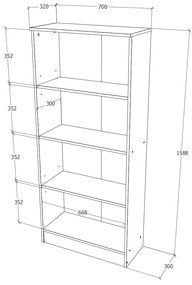 Biblioteca Flint, 3 Polite, Stejar Bronz, 70 x 32 x 159 cm