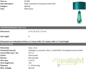 Veioza eleganta design LUX Barron, turcoaz 111602 HZ