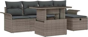 vidaXL Set de canapele pentru grădină cu pernă 6 pcs Gri Rattan poli