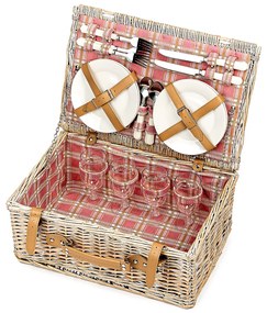 Coș picnic pentru 4 persoane, maro deschis,46 x 31 x 20 cm