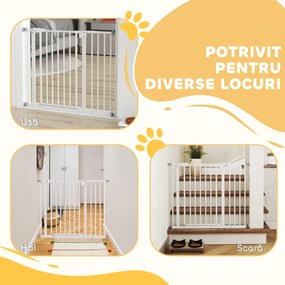 PawHut Poartă Extensibilă pentru Câini cu Montare prin Presiune, Barieră Închidere Automată și Extensie, 86x76.2 cm, Alb | Aosom Romania
