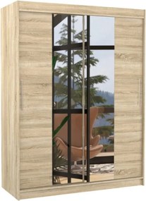 Dulap cu usi glisante si oglinda 150x200 cm, Iness, ADRK Furniture (Culoare: Alb)