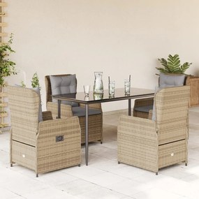 vidaXL Set mobilier de grădină cu perne, 5 piese, bej, poliratan
