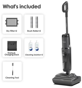 Aspirator vertical Tineco Floor One S7 Stretch Ultra, 230W, 21 kPa, Curatare umeda, Autonomie 50 min, 3 moduri, Sistem de auto-curățare FlashDry, LED display, Negru