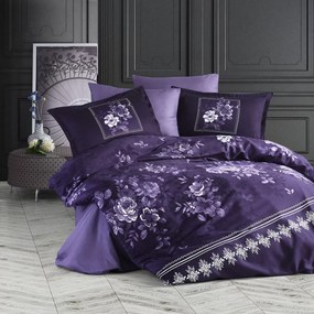 Lenjerie de pat din bumbac satinat violet, CATALINA