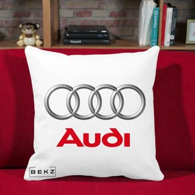 Perna Personalizata cu emblema Audi, 40x40 cm, Alba Mata, Husa Detasabila, Perna Inclusa, BEKZ®