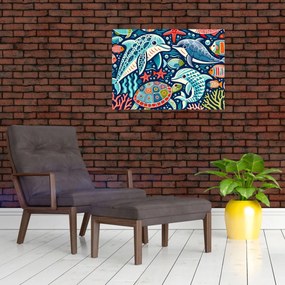 Tablou pe sticlă – Animale acvatice desenate (70x50 cm)