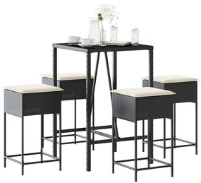 3261461 vidaXL Set mobilier bar de grădină cu perne, 5 piese, negru, poliratan