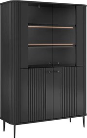 Vitrină Vesper 103 cm cu 4 uși - negru / picioare negre