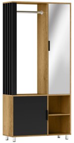HOMCOM Dulap cameră penderie cu mirror, compartimente deschise, dulap și șipcă de suspendare, 80 x 30 x 170 cm, natural | Aosom Romania
