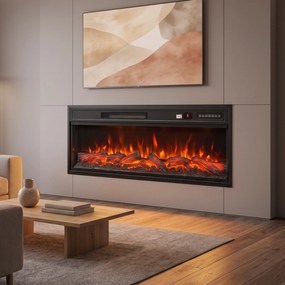 HOMCOM Șemineu Electric de Podea/Încastrabil, 3 Laturi, cu Telecomandă, 750/1500W, Efect Flacără 3D 12 Culori, 5 Niveluri de Luminozitate | Aosom Romania