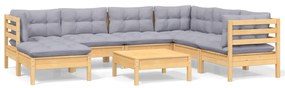 3096652 vidaXL Set mobilier de grădină cu perne gri, 8 piese, lemn masiv pin