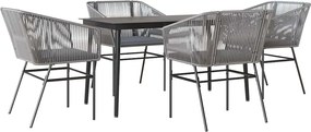 vidaXL Set de sufragerie de grădină 5 piese sticlă poliratan gri